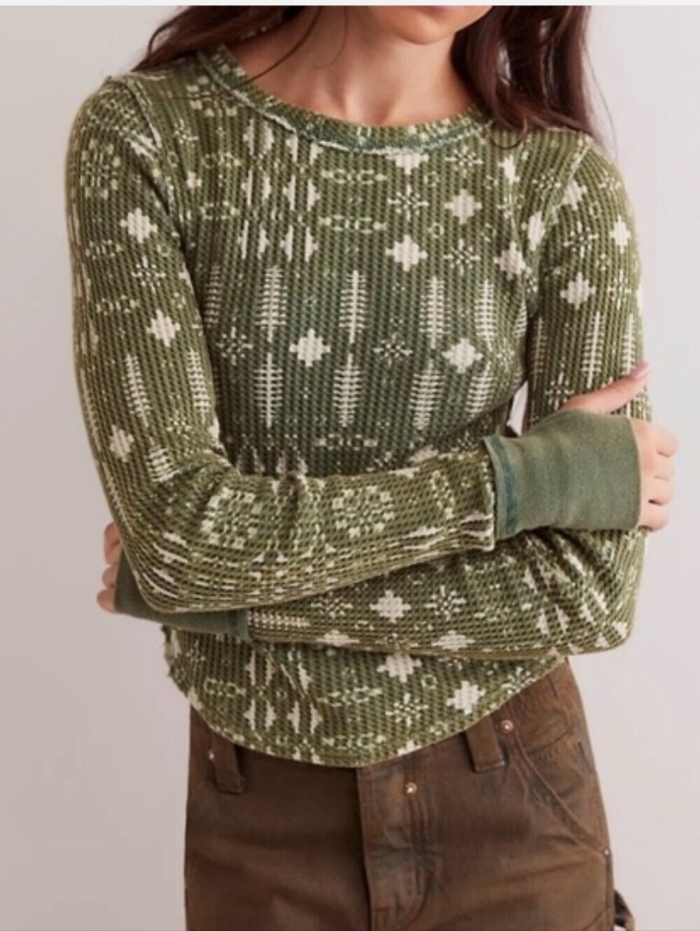 We The Free People Pretty Little Thermal Top Womens Blue Floral Long Sleeve S - Picture 3 of 13